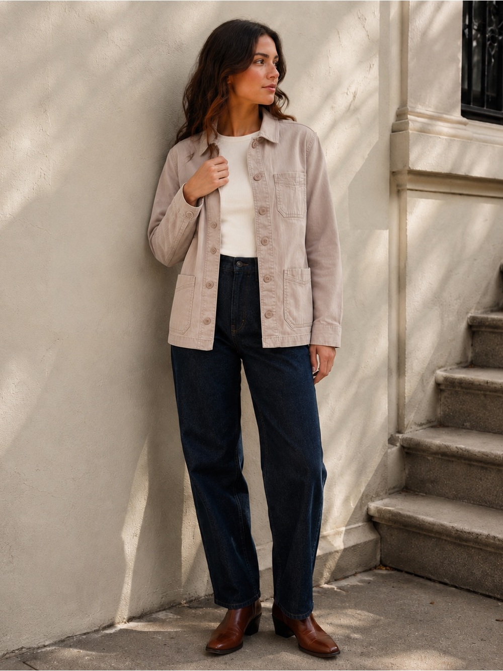 Lands’ End Blush Taupe Chore Coat Utility Barn Jacket Minimalist XS